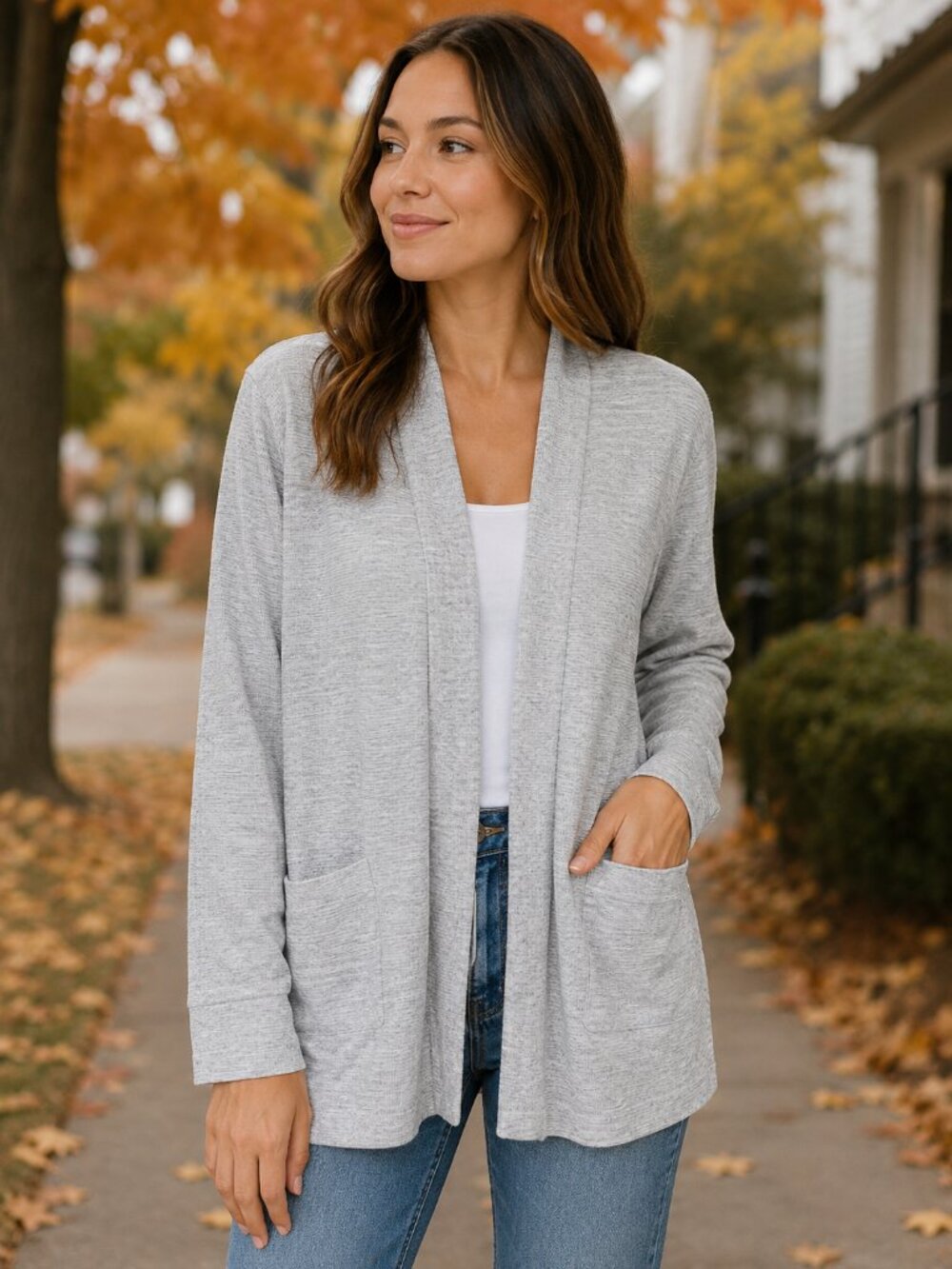 Denver Hayes Lightweight Open-Front Cardigan Women's Small Heather Gray Casual